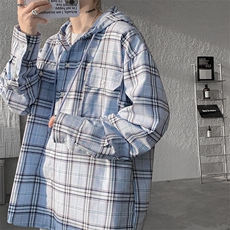 ins潮牌格子衬衫男春秋季户外青春活力简约休闲长袖开衫外套上衣，男装衬衫，电商A059