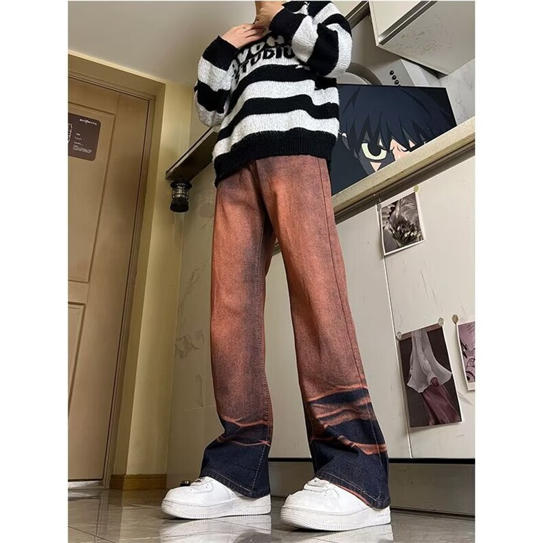 红泥水洗脏粉色渐变牛仔裤男潮牌痞帅炸街裤子直筒裤XF909-P52,男装牛仔裤,星座1001-1