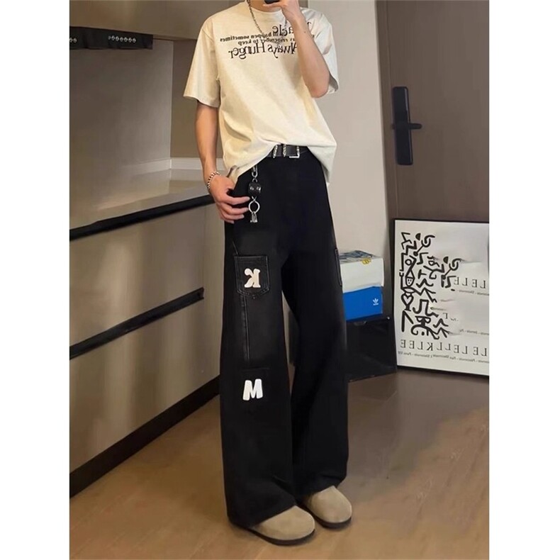 1014-2-KF2139-P48-美式复古字母印花牛仔裤男女秋季,男装牛仔裤,星座1014-1
