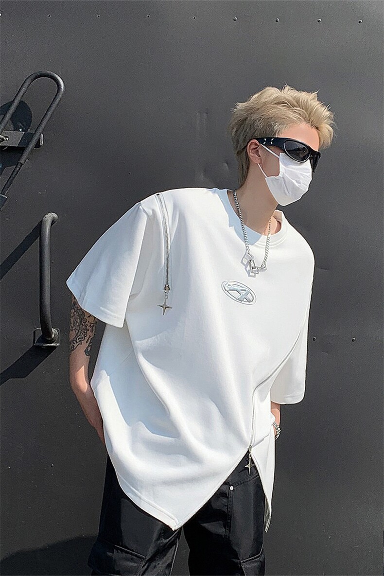 男装不规则解构拉链短袖T恤24夏季新款圆领上衣XZ514-2-20248-P58,男装T恤,星座514-2(原B239)