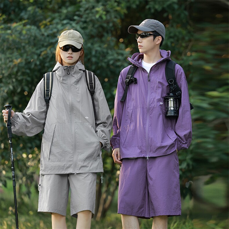 美式防晒衣套装情侣夏季潮牌户外速干两件套A436-2401+6839-P75,男装休闲套装,电商A436