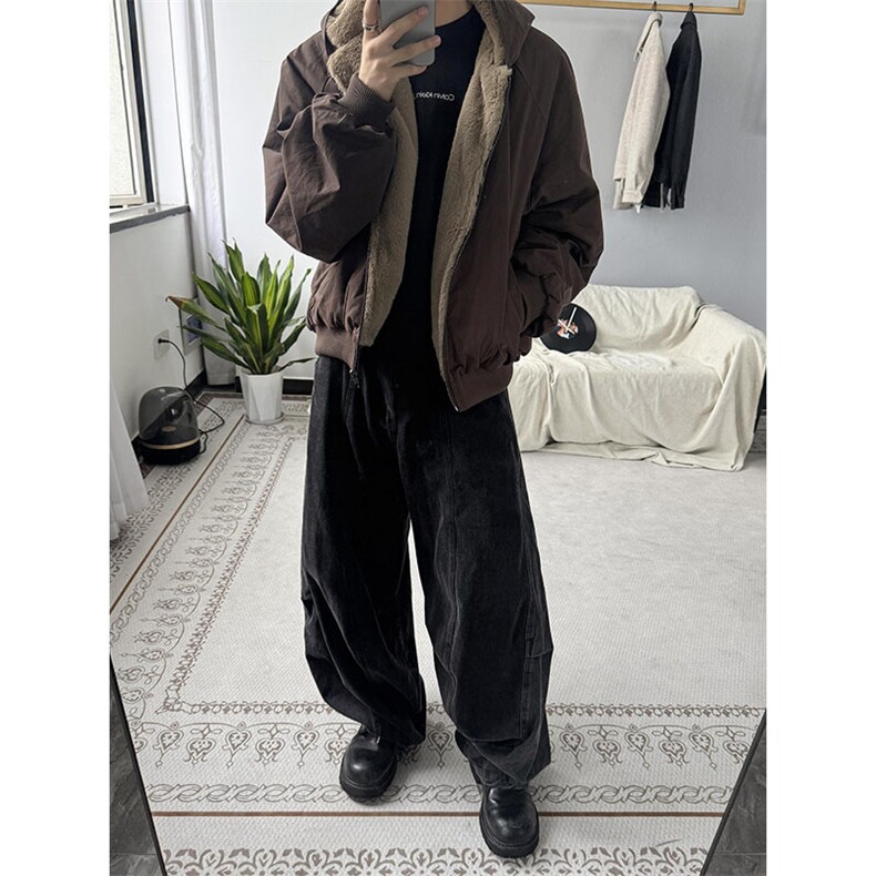 两面穿现货重磅短款座山雕棉衣男女双面穿毛毛绒棉服加厚外套,男装棉衣,电商A486-1