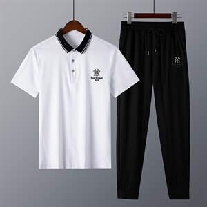 短袖运动服运动套装男士夏季薄款休闲运动服套装潮流冰丝T恤上衣图片