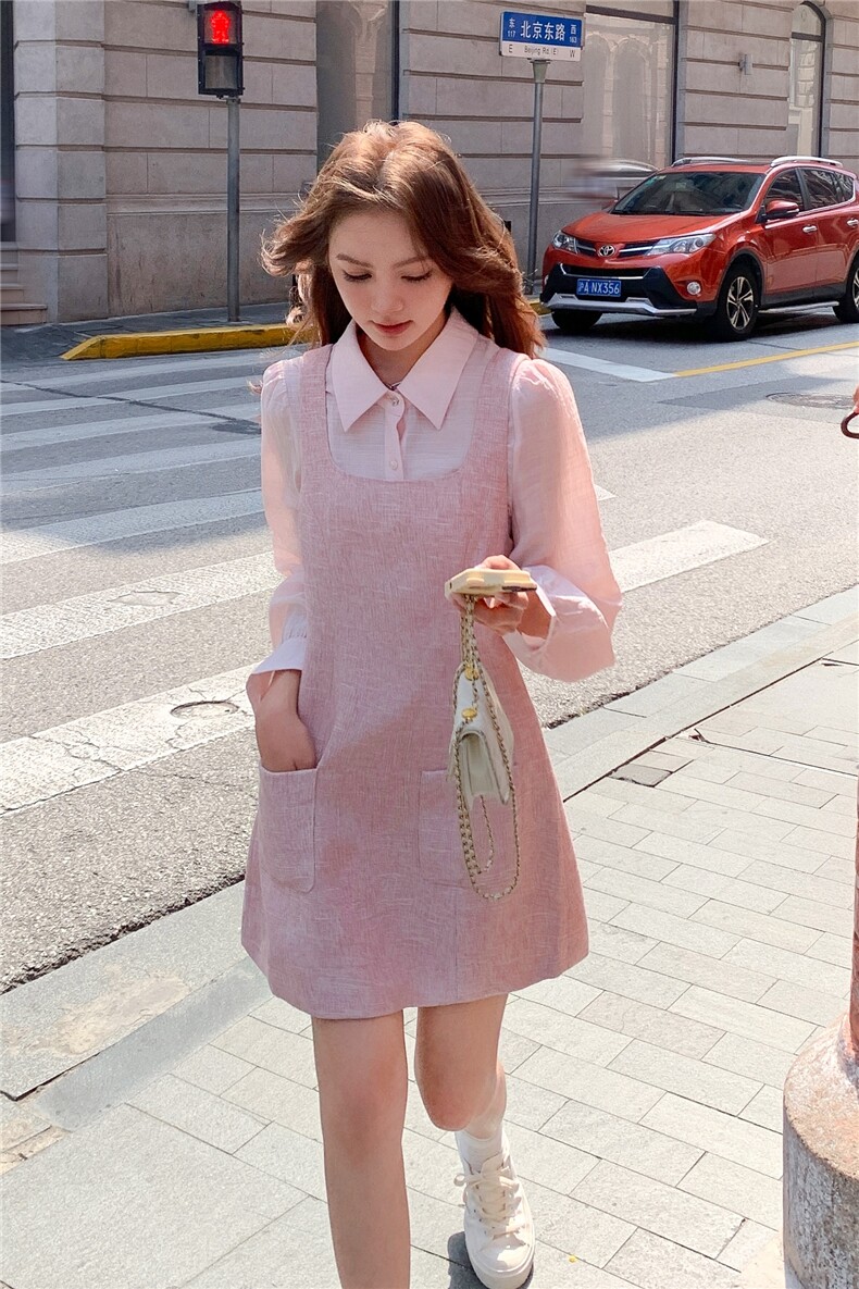 温柔少女感娃娃领衬衫连衣裙套装女2025秋季小香风气质减龄小个子,女装衬衫,2D014