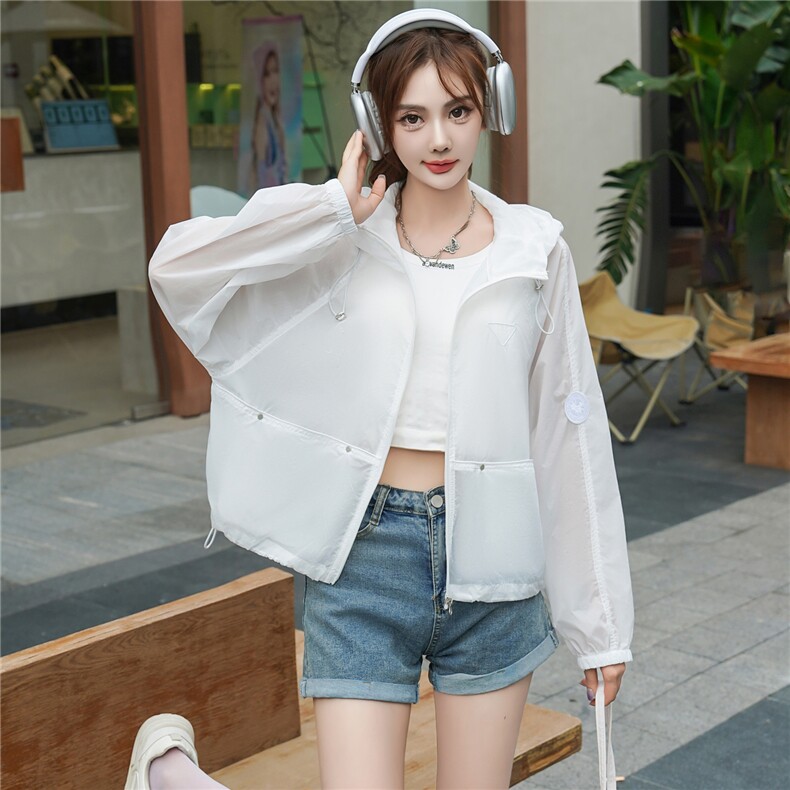 黄色韩版时尚气质松弛感连帽防晒外套女2025夏季新款宽松百搭上衣,女装短外套,安之芮娜