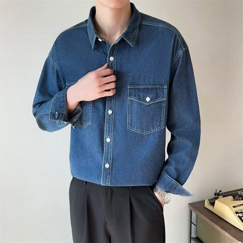 牛仔衬衫男潮牌港风ins复古时尚外套韩版休闲帅气简约长袖百搭,男装衬衫,星座410-7