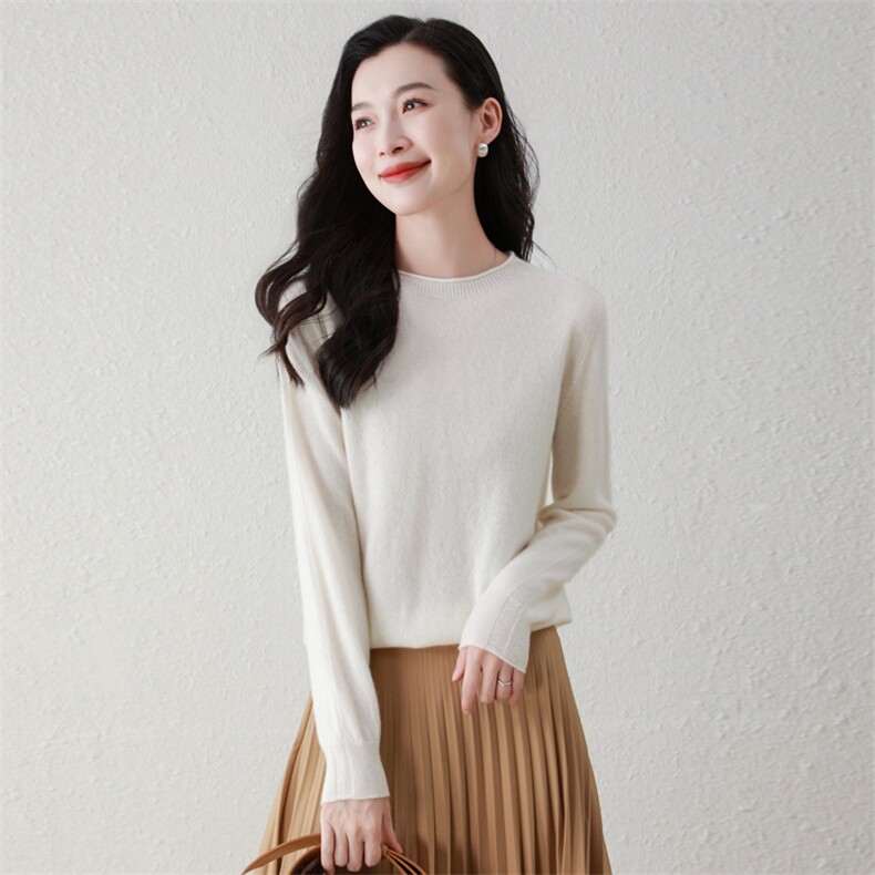 100%纯羊绒女圆领秋冬内搭洋气纯色上衣，女装羊绒衫，阿舍尔精品