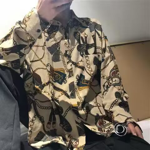 长袖衬衫男印花衬衣潮流休闲韩版宽松日系复古潮牌港风帅气bf网红,男装衬衫,星座1210-1