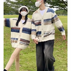 软糯条纹毛衣日系开衫针织男女上衣情侣长袖冬季渐变色潮MY3153，男装针织衫/毛衣，星座516A