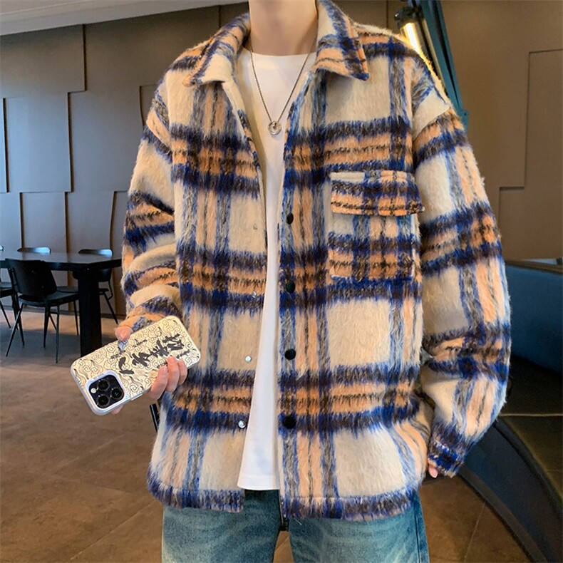 517A-8-Y75-P120现货高品质格子毛呢大衣港风夹克外套,男装毛呢大衣,星座517A-8（原B282）