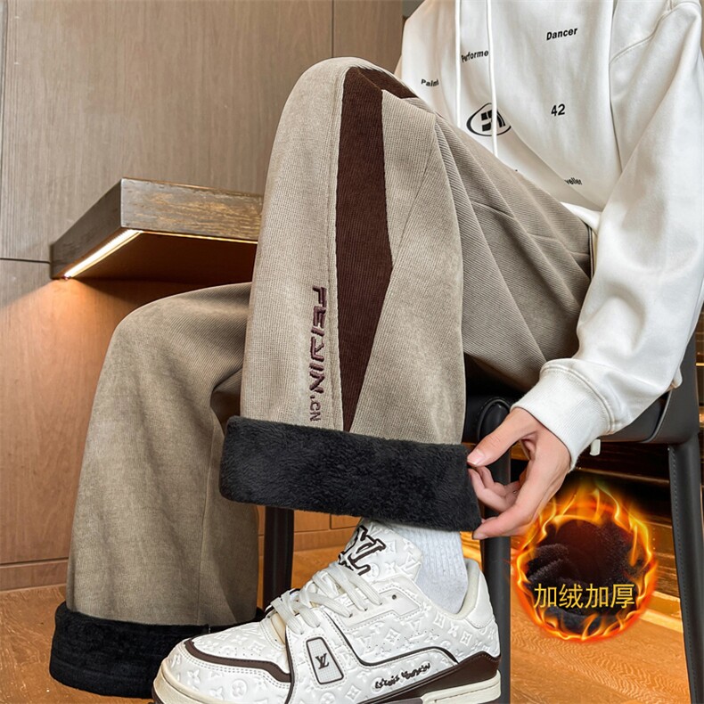 加绒加厚电脑刺绣欧棉绒超细条休闲裤男宽松直筒拖地裤7661-P63，男装休闲裤，电商C305A