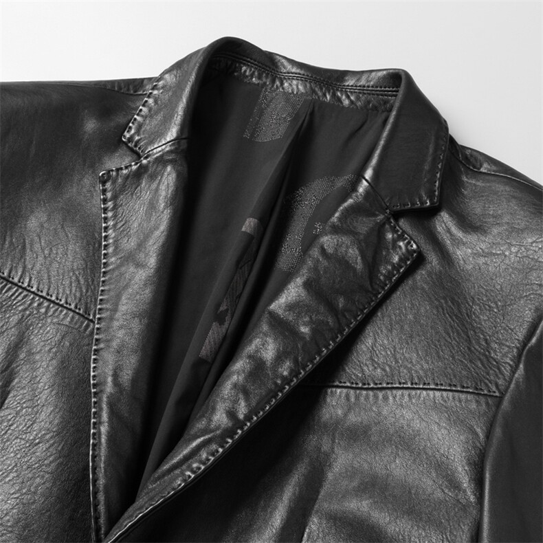 Z21055男士2023秋冬新款西服绵羊皮油蜡皮衣男翻领皮西装P750,男装皮衣,电商B360