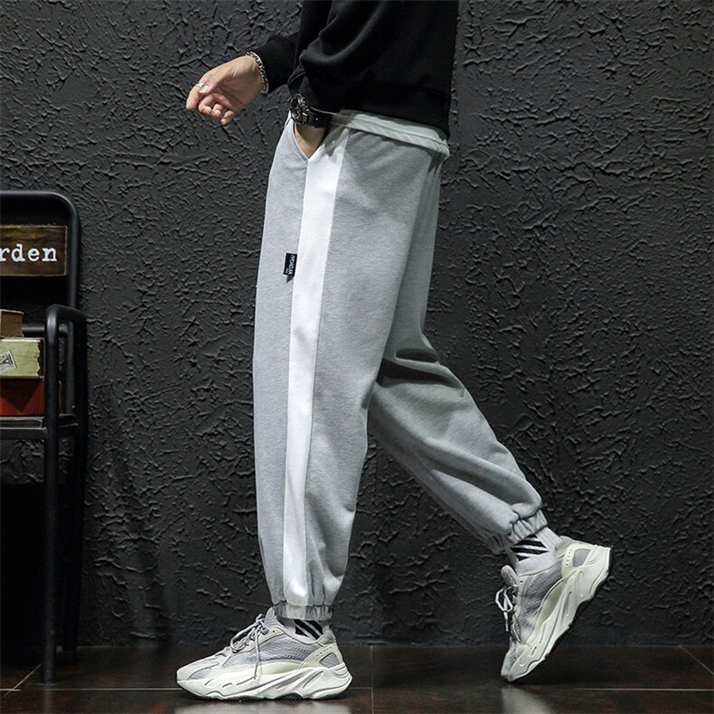 2021秋季拼色小脚条纹日系大码男束脚九分休闲运动卫裤K2065-P38,男装休闲裤,电商A001