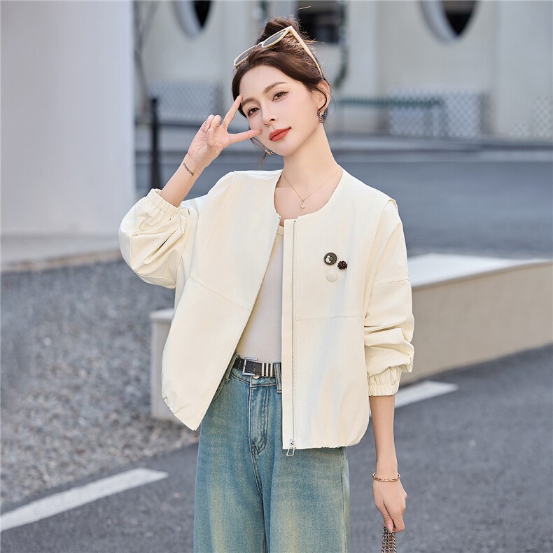短款外套女2026春季新款圆领宽松小个子百搭休闲夹克上衣,女装短外套,恋慕依尚