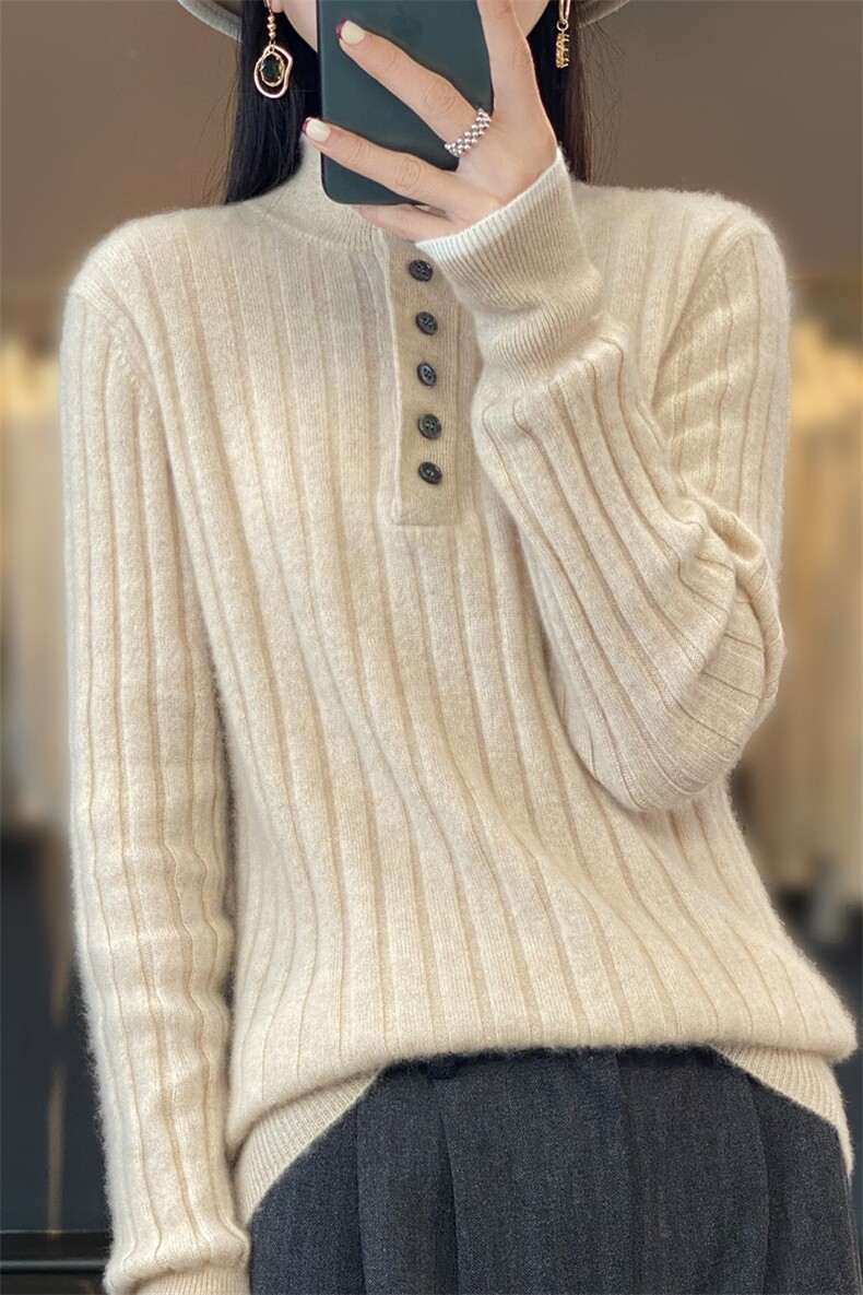 撞色POLO领假两件100%纯羊毛衫女2025新款气质保暖内搭针织毛衣冬,女装羊毛衫,昭美羊绒