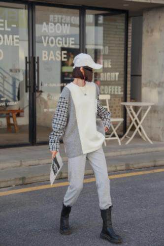 新款卫衣毛衣拼接百搭上衣，女装卫衣/绒衫，C&B