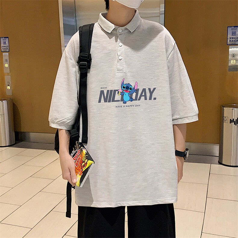 PL57173-P35 翻领短袖polo衫男大码胖子半袖t恤男有领保罗衫 模特图片