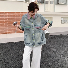 美式复古牛仔外套女2025春季新款盐系宽松小个子休闲渐变夹克上衣，女装短外套，浙宝305