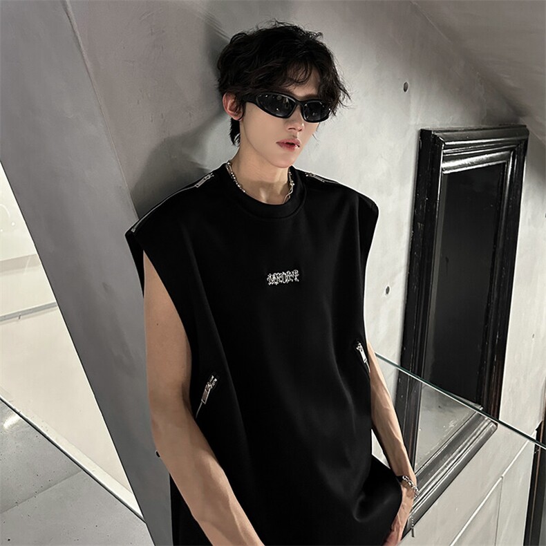 现货  拉链设计款高街男垫肩潮男背心坎肩  A071-812-P40图片