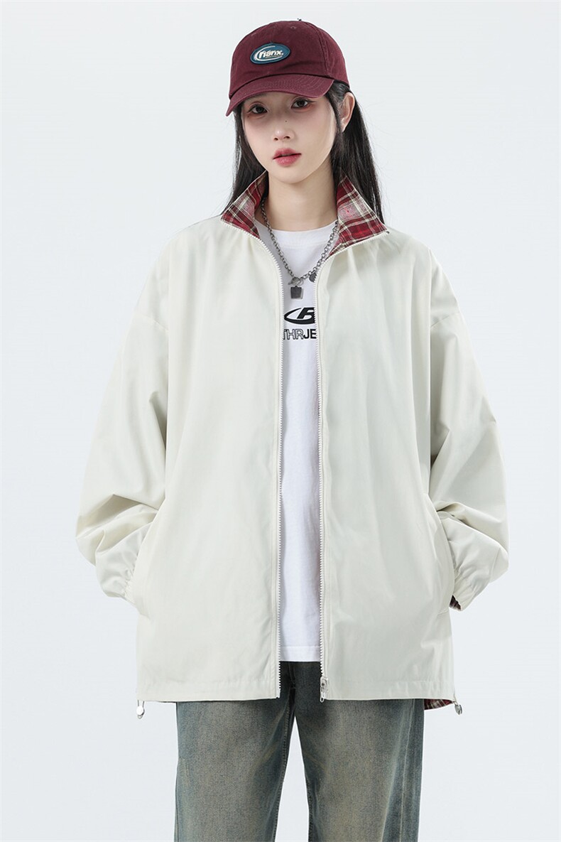 美式高街双面穿格子外套男女翻领痞帅防风潮流百搭夹克8511-P39,男装夹克,电商B306