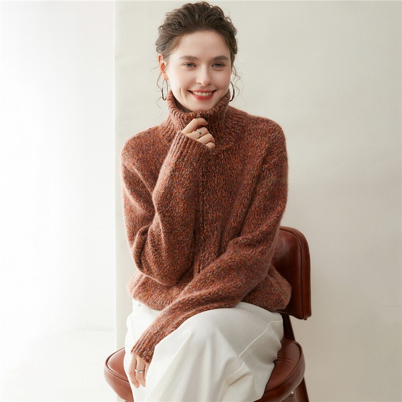 L某P同款！六股纱织花纱山羊绒开衫女翻领落肩袖宽松针织毛衣外套，女装羊绒衫，纳丰羊绒