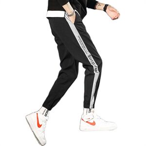 2021新款春秋韩版潮流运动男士休闲长裤束脚潮牌九分裤图片