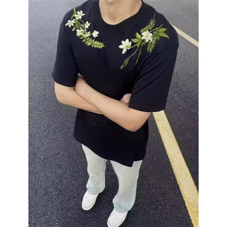 万针全刺绣工艺高品质260克纯棉双纱美式宽松百搭短袖T恤特P33,男装T恤,电商A486-1