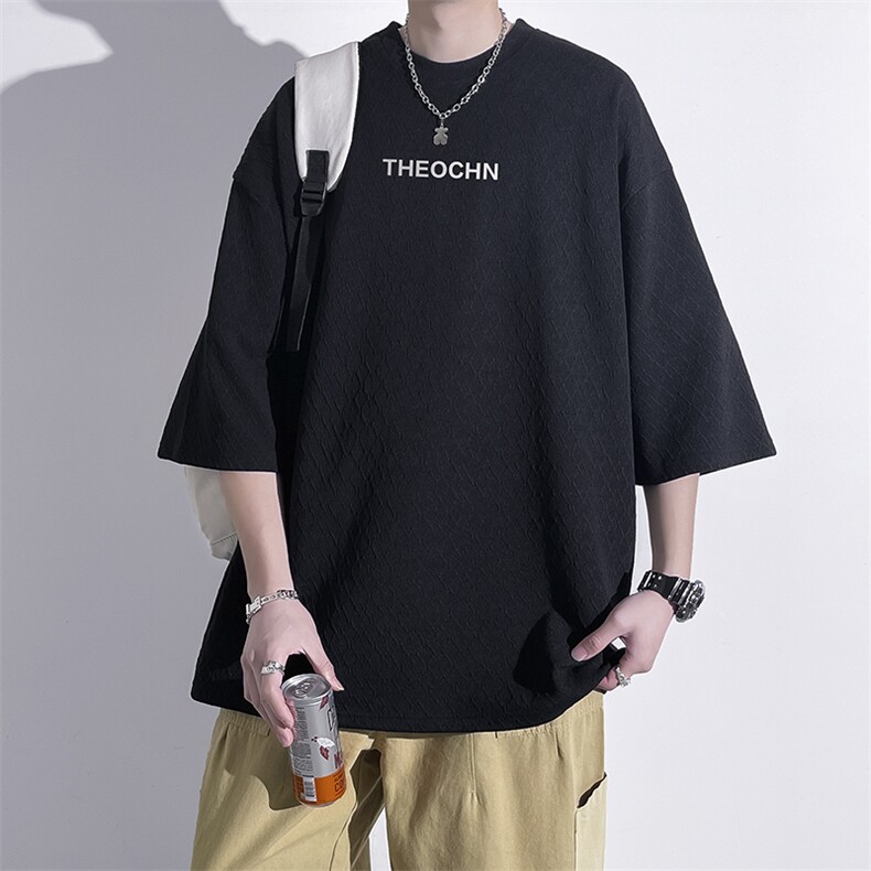 夏装冰丝短袖T恤男加肥加大码胖子刺绣半袖宽松七分袖体恤衫,男装T恤,星座909-2（原星座717-2）