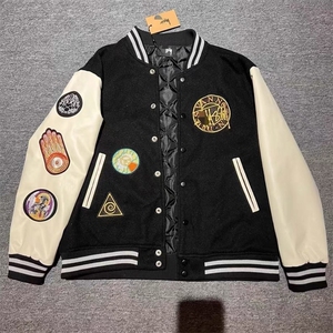 网图有货 美式高街刺绣太阳之眼黑色棒球服夹克外套男 A439-P68图片