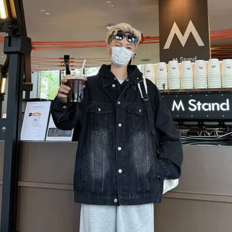 复古做旧水洗牛仔外套男女春季美式高街宽松潮流百搭情侣夹克上衣，男装工装外套，星座506