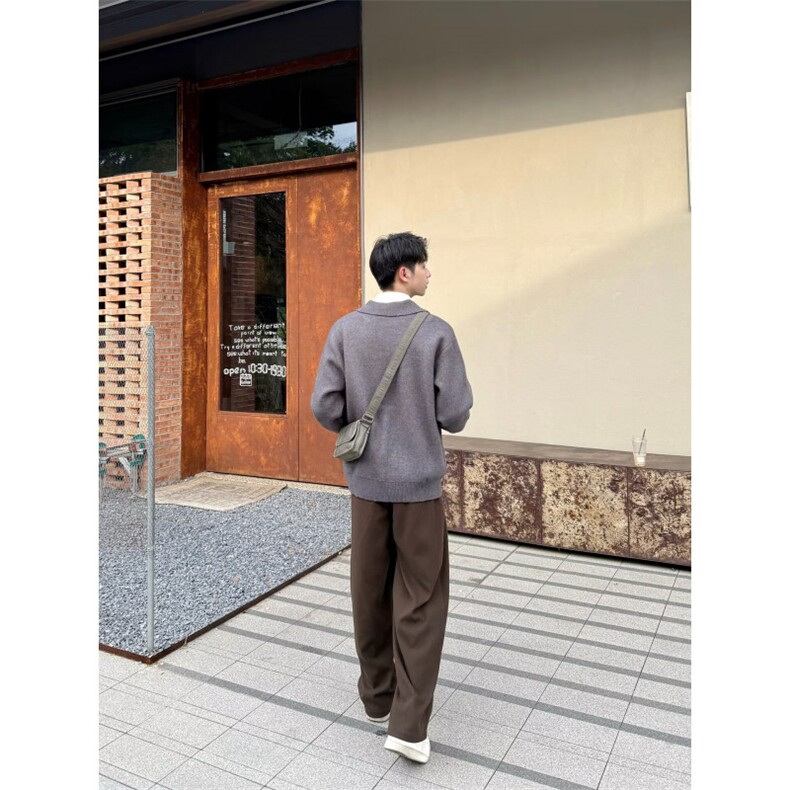 美式复古咖色小西裤男宽松直筒休闲长裤痞帅阔腿垂坠感西装裤,男装西服套装,星座506A