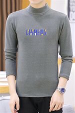 冬季半高领双面绒刺绣字母卫衣男加绒加厚保暖打底衫长袖灰333P28，男装卫衣，星座1207