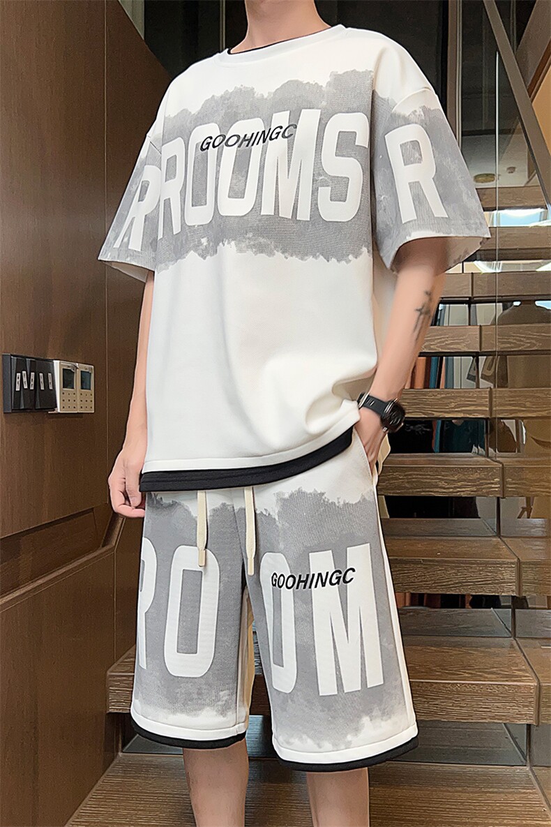 量大优供视频菠萝格套装短袖短裤男大码M-5XTZ22-特P50,男装休闲套装,电商B325