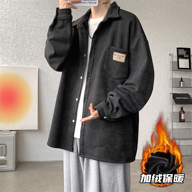8XL-M秋冬款加绒加厚衬衫男做旧脏脏保暖外套大码衬衣CS29002P65图片