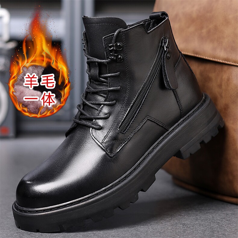 冬季新款真皮皮靴羊毛男靴舒适保暖马丁靴休闲男棉鞋，男鞋马丁靴，电商A223