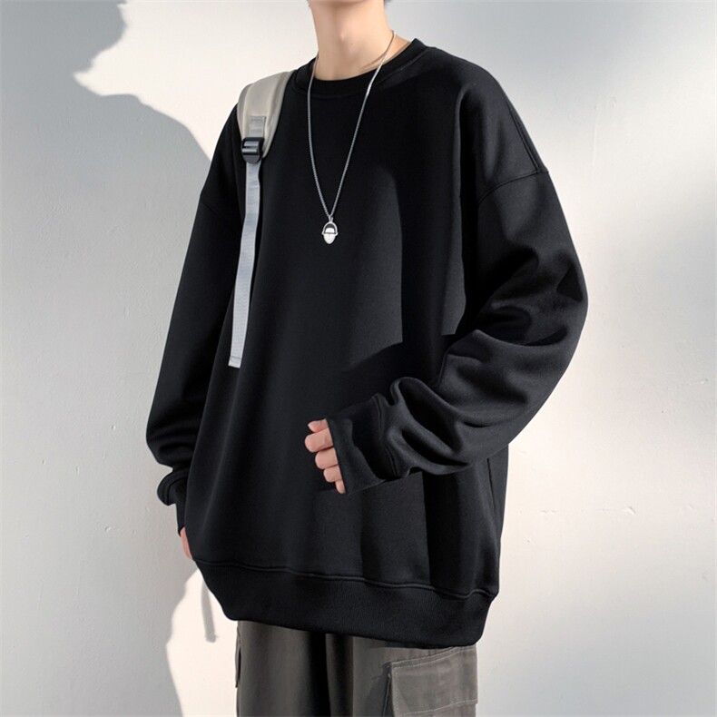抖音得物高品质二开支持退换25秋冬全棉宽松圆领纯色卫衣HM07,男装卫衣,电商A486