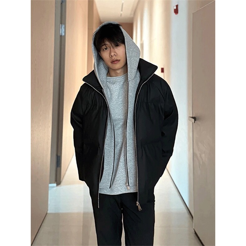 现货高品质重磅工艺美式高街假两件PU皮棉衣男女加厚棉服外套,男装棉衣,电商A486