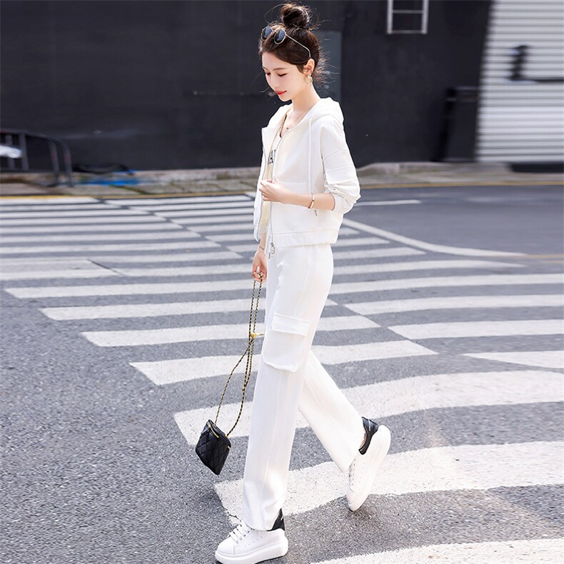 玫粉色连帽卫衣套装女早秋2025新款韩版小个子宽松阔腿裤两件套潮,女装套装/套裙,韩美纤衣