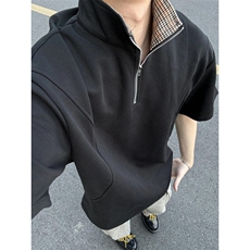 TXB88LL-P38cleanfit美式复古半拉链短袖t恤男高级感痞帅半袖，男装T恤，星座1007（原301D）