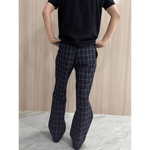 格子裤子男夏季薄款美式高街直筒微喇裤显腿长休闲运动裤 K002图片