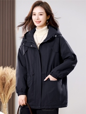 2025冬季时尚休闲夹棉加厚保暖舒适中长款棉服，女装派克服，独衣靓