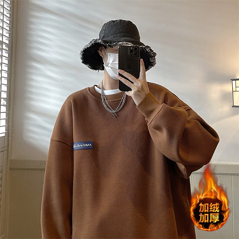 潮牌复古大码卫衣男秋加绒加厚圆领宽松上衣服JK22303Jp55控68,男装卫衣,星座605(原A050)