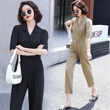 2022年夏季时尚潮流气质西装领高腰简约百搭个性纯色连体裤，女装连体裤，瑶迪依秀
