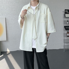 现货CS1126-特P38小众肌理感设计感大码衬衫男（含领带可拆卸），男装衬衫，电商A059