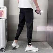 2025夏季新款休闲裤男魔术贴束脚裤潮流薄款拉链九分裤潮牌哈伦图片