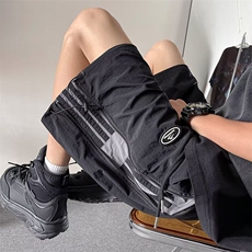 三条杠运动短裤男生夏季少年感美式冰丝裤子青少年宽松休闲五分裤，男装休闲裤，星座715-4