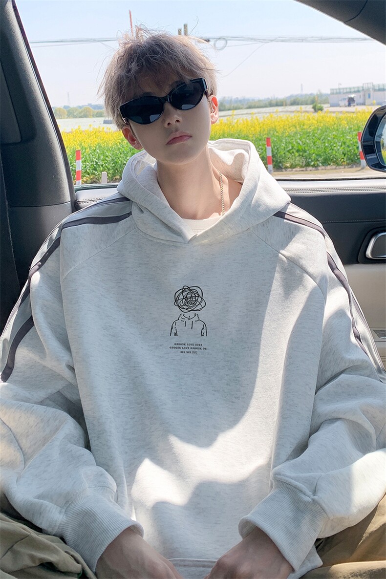 华棉秋冬内景拼接连帽卫衣男港风重磅宽松外套WY00856/P45加绒P50,女装短外套,电商B316