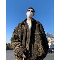 两面穿豹纹棉服男款冬季外套潮牌欧美街头棉衣夹克M9020-P90，男装棉衣，星座1109-3