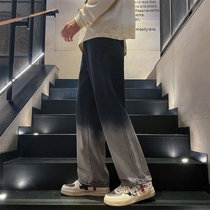 美式高街渐变色牛仔裤港风男女高级垂感直筒阔腿裤B381-1/773P48图片