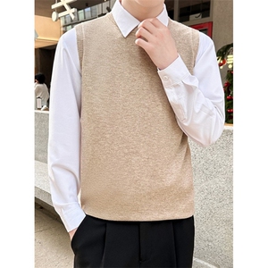 秋冬新款圆领纯色套头无袖毛衣男自制外搭背心马甲帅 MY05图片